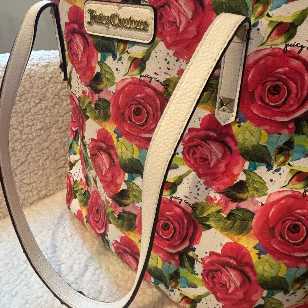 Juicy Couture LARGE Rose Print Tote - Pink/red rose & White
